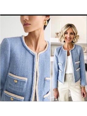 J.Crew Frances Lady Jacket Maritime Tweed Blue Jacket 12 Blazer